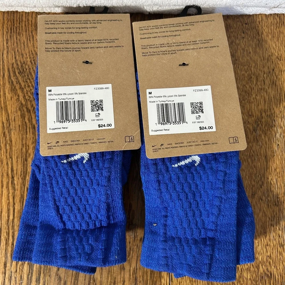 Nike Mens Size M (6-8) Unicorn Dri Fit ADV Blue Cushioned Crew Socks